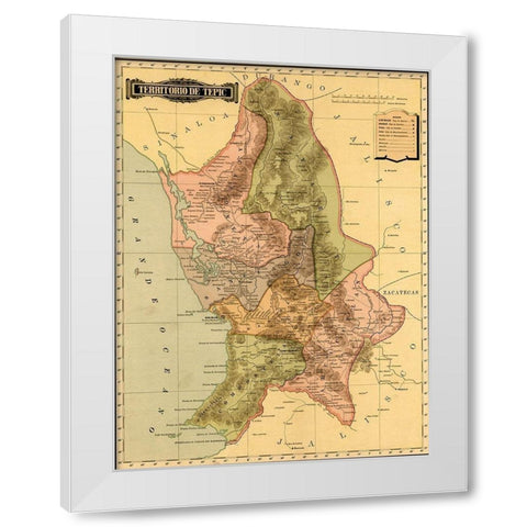 Terrirotrio de tepic 1844 White Modern Wood Framed Art Print by Vintage Maps