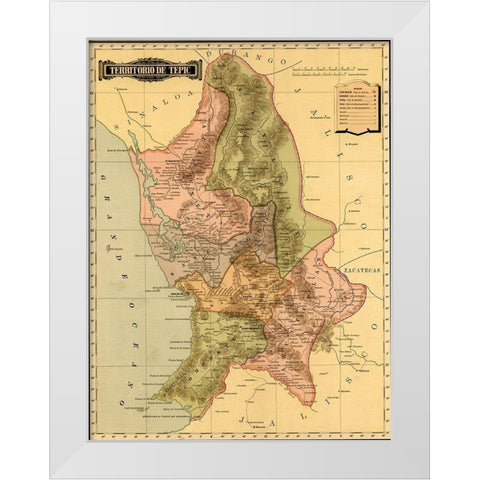 Terrirotrio de tepic 1844 White Modern Wood Framed Art Print by Vintage Maps