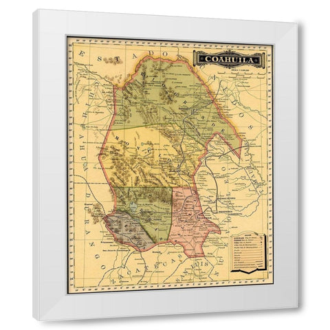 Coahila 1844 White Modern Wood Framed Art Print by Vintage Maps