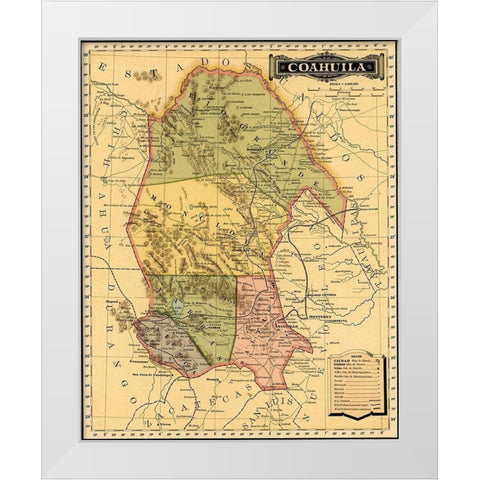 Coahila 1844 White Modern Wood Framed Art Print by Vintage Maps
