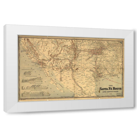 Sante Fe Route into Mexico 1888 White Modern Wood Framed Art Print by Vintage Maps