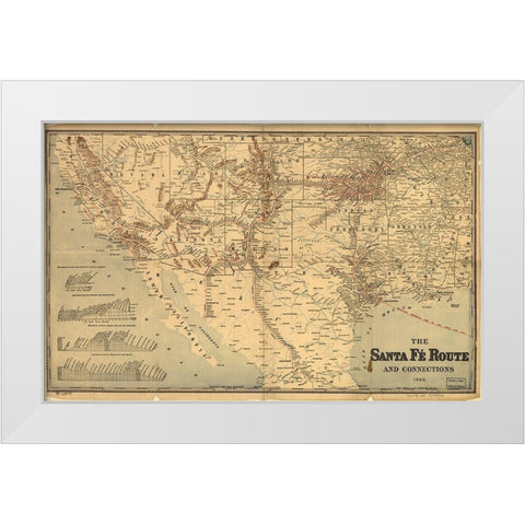 Sante Fe Route into Mexico 1888 White Modern Wood Framed Art Print by Vintage Maps