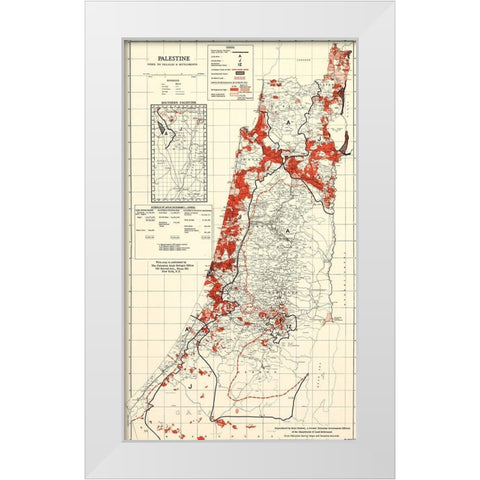 Palestine 1949 Villages and Settlements White Modern Wood Framed Art Print by Vintage Maps