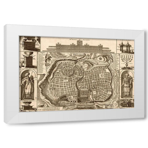 Jerusalem and Solomons Temple White Modern Wood Framed Art Print by Vintage Maps