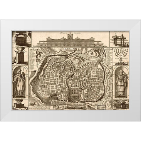 Jerusalem and Solomons Temple White Modern Wood Framed Art Print by Vintage Maps