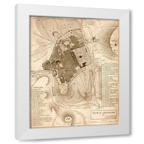 Jerusalem 1835 White Modern Wood Framed Art Print by Vintage Maps
