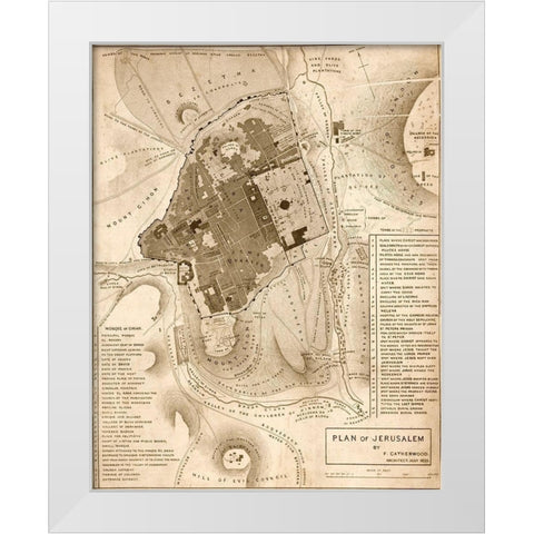 Jerusalem 1835 White Modern Wood Framed Art Print by Vintage Maps