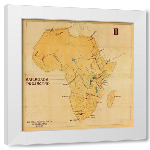 Railroad Map of Africa 1908 Projected Routes White Modern Wood Framed Art Print by Vintage Maps