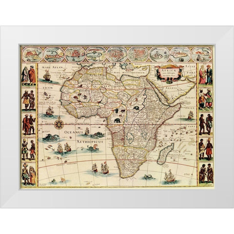 Africa 1666 with its peoples White Modern Wood Framed Art Print by Vintage Maps