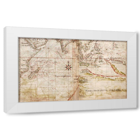 Navigational Map of the Indian Ocean 1630 White Modern Wood Framed Art Print by Vintage Maps