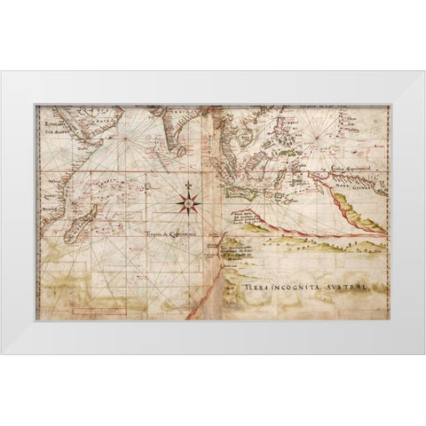 Navigational Map of the Indian Ocean 1630 White Modern Wood Framed Art Print by Vintage Maps