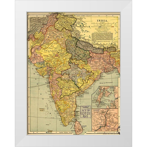 India 1903 White Modern Wood Framed Art Print by Vintage Maps
