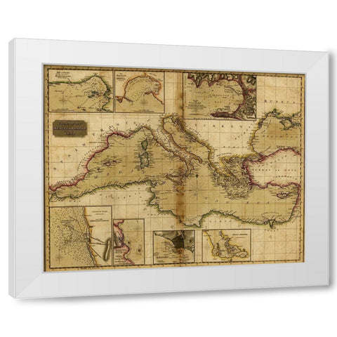 Mediterranean Sea White Modern Wood Framed Art Print by Vintage Maps