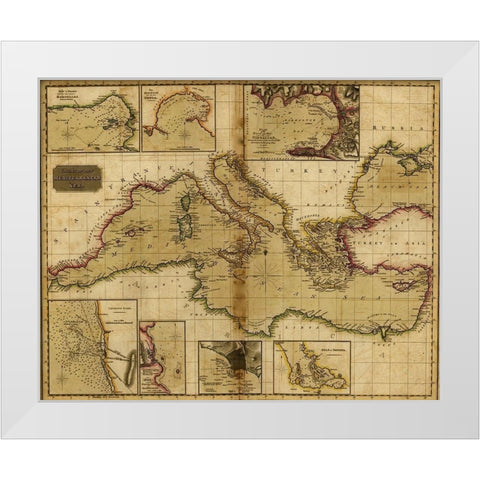 Mediterranean Sea White Modern Wood Framed Art Print by Vintage Maps