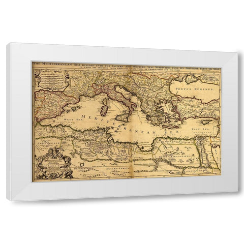 Mediterranean Divided into its Principal Parts 1685 White Modern Wood Framed Art Print by Vintage Maps
