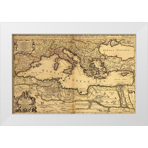 Mediterranean Divided into its Principal Parts 1685 White Modern Wood Framed Art Print by Vintage Maps