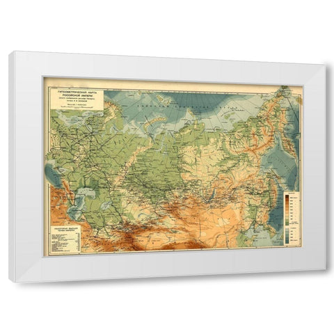 Elevation Map of Russia 1912 White Modern Wood Framed Art Print by Vintage Maps