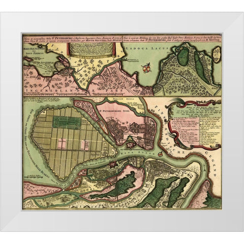 St Petersburg Russia 1703 White Modern Wood Framed Art Print by Vintage Maps