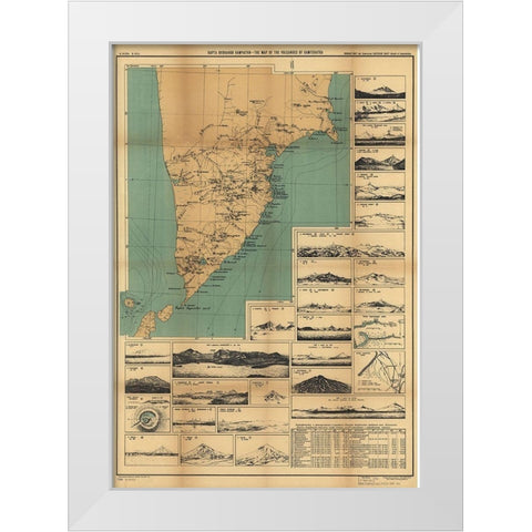 Map of the Volcanoes in Kamchatka II White Modern Wood Framed Art Print by Vintage Maps