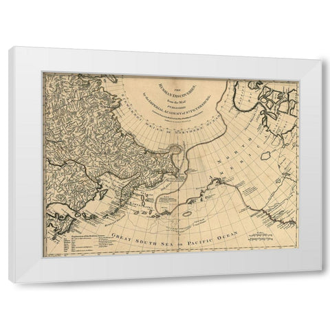 Russian Discoveies 1775 White Modern Wood Framed Art Print by Vintage Maps