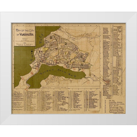 Plan of Vladavostok 1918 White Modern Wood Framed Art Print by Vintage Maps