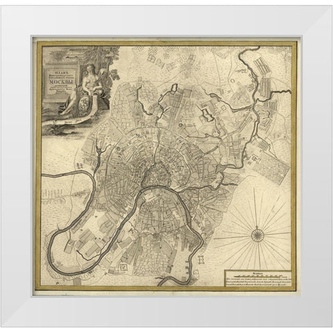 City Plan Moscow Russia 1745 White Modern Wood Framed Art Print by Vintage Maps