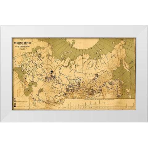 Precious Metals in Imperial Russia 1890 White Modern Wood Framed Art Print by Vintage Maps
