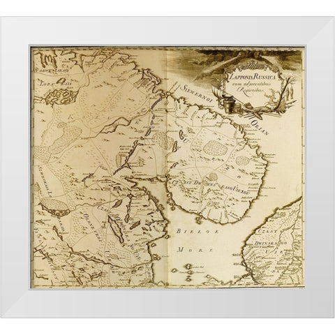 Russian Lappland 1745 White Modern Wood Framed Art Print by Vintage Maps