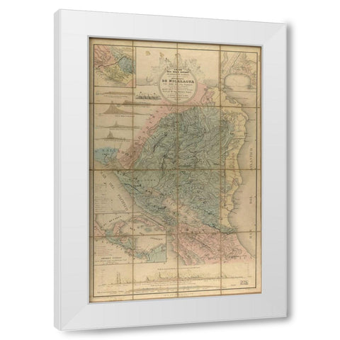 Nicaragua Isthmus Canal 1855 White Modern Wood Framed Art Print by Vintage Maps
