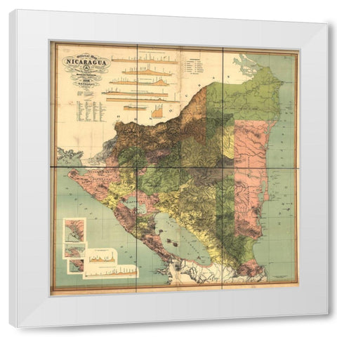 Nicaragua Isthmus Canal 1898 White Modern Wood Framed Art Print by Vintage Maps