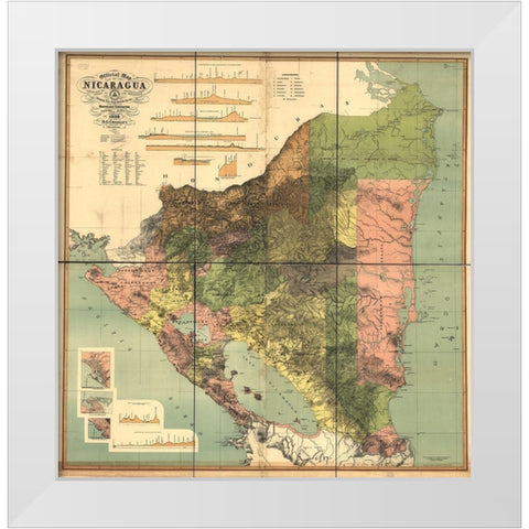 Nicaragua Isthmus Canal 1898 White Modern Wood Framed Art Print by Vintage Maps