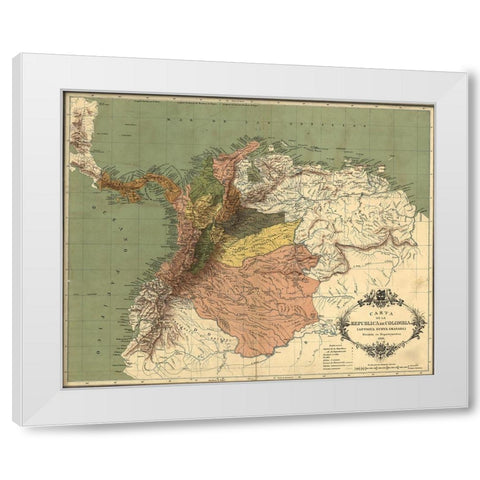 Map of the Republic of Colombia 1886 White Modern Wood Framed Art Print by Vintage Maps