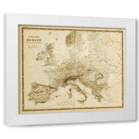 Mountain Systems of Europe White Modern Wood Framed Art Print by Vintage Maps