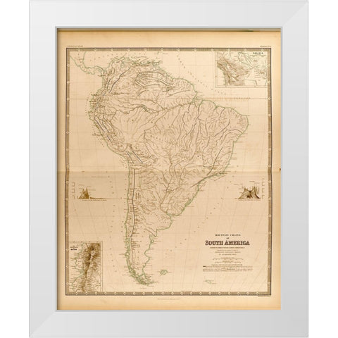 Mountain Systems of South America White Modern Wood Framed Art Print by Vintage Maps