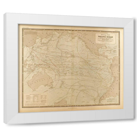 Physical Chart of the Pacific Ocean White Modern Wood Framed Art Print by Vintage Maps