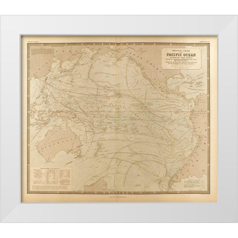Physical Chart of the Pacific Ocean White Modern Wood Framed Art Print by Vintage Maps