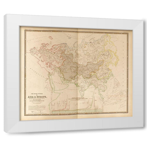 River Systems of Asia and Europe White Modern Wood Framed Art Print by Vintage Maps