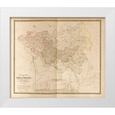 River Systems of Asia and Europe White Modern Wood Framed Art Print by Vintage Maps