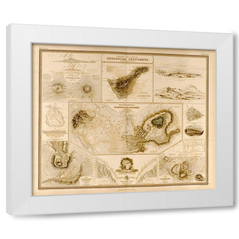 Geologic Phenomenon Volcanoes White Modern Wood Framed Art Print by Vintage Maps