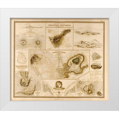 Geologic Phenomenon Volcanoes White Modern Wood Framed Art Print by Vintage Maps