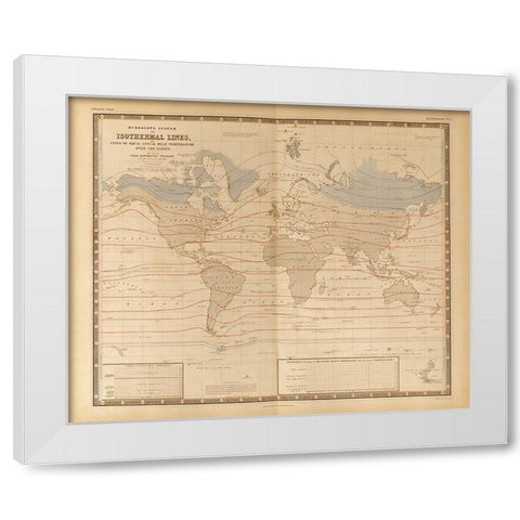 Mean Temperature Across the Globe Isothermal Lines White Modern Wood Framed Art Print by Vintage Maps