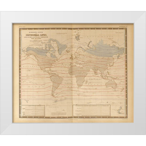 Mean Temperature Across the Globe Isothermal Lines White Modern Wood Framed Art Print by Vintage Maps