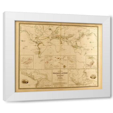 Volcanic Action Across the Globe White Modern Wood Framed Art Print by Vintage Maps