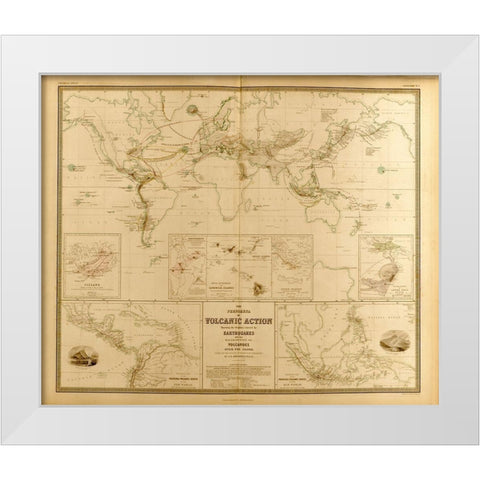 Volcanic Action Across the Globe White Modern Wood Framed Art Print by Vintage Maps