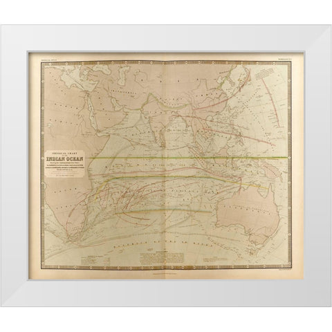 Currents in the Indian Ocean White Modern Wood Framed Art Print by Vintage Maps