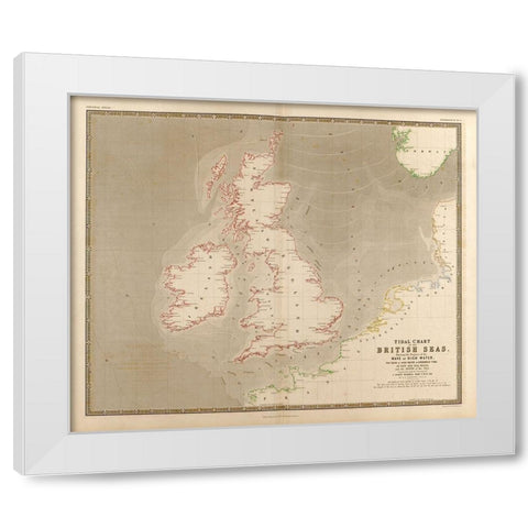 British Isles Waves High Water and Tides White Modern Wood Framed Art Print by Vintage Maps