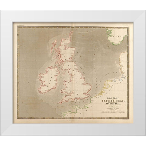 British Isles Waves High Water and Tides White Modern Wood Framed Art Print by Vintage Maps