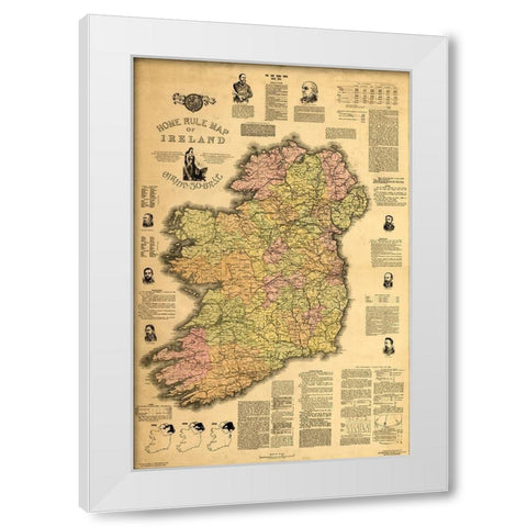 Home Rule Map of Ireland 1893 White Modern Wood Framed Art Print by Vintage Maps