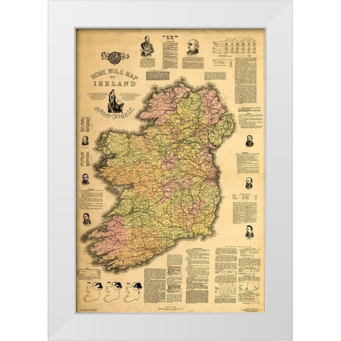 Home Rule Map of Ireland 1893 White Modern Wood Framed Art Print by Vintage Maps