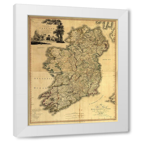 Memoir Map of Ireland 1797 White Modern Wood Framed Art Print by Vintage Maps